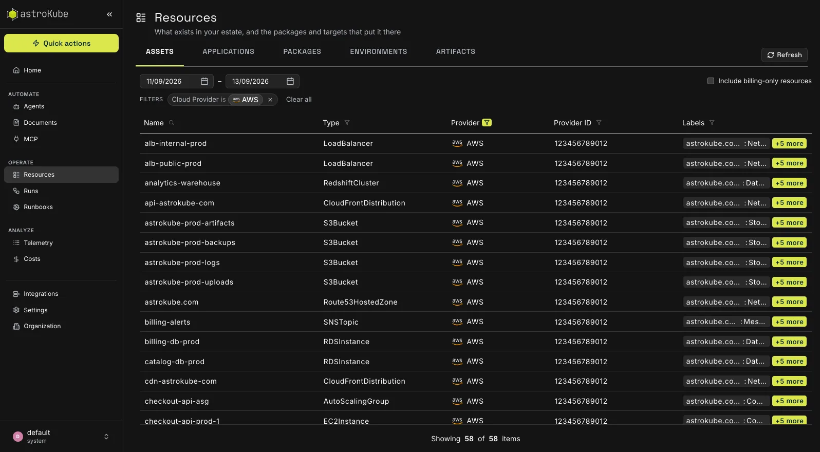 Cloud and Kubernetes resource inventory in AstroKube Platform